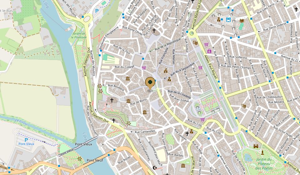 Plan de situation d'Oscar, place des Trois-Six, au centre de Béziers